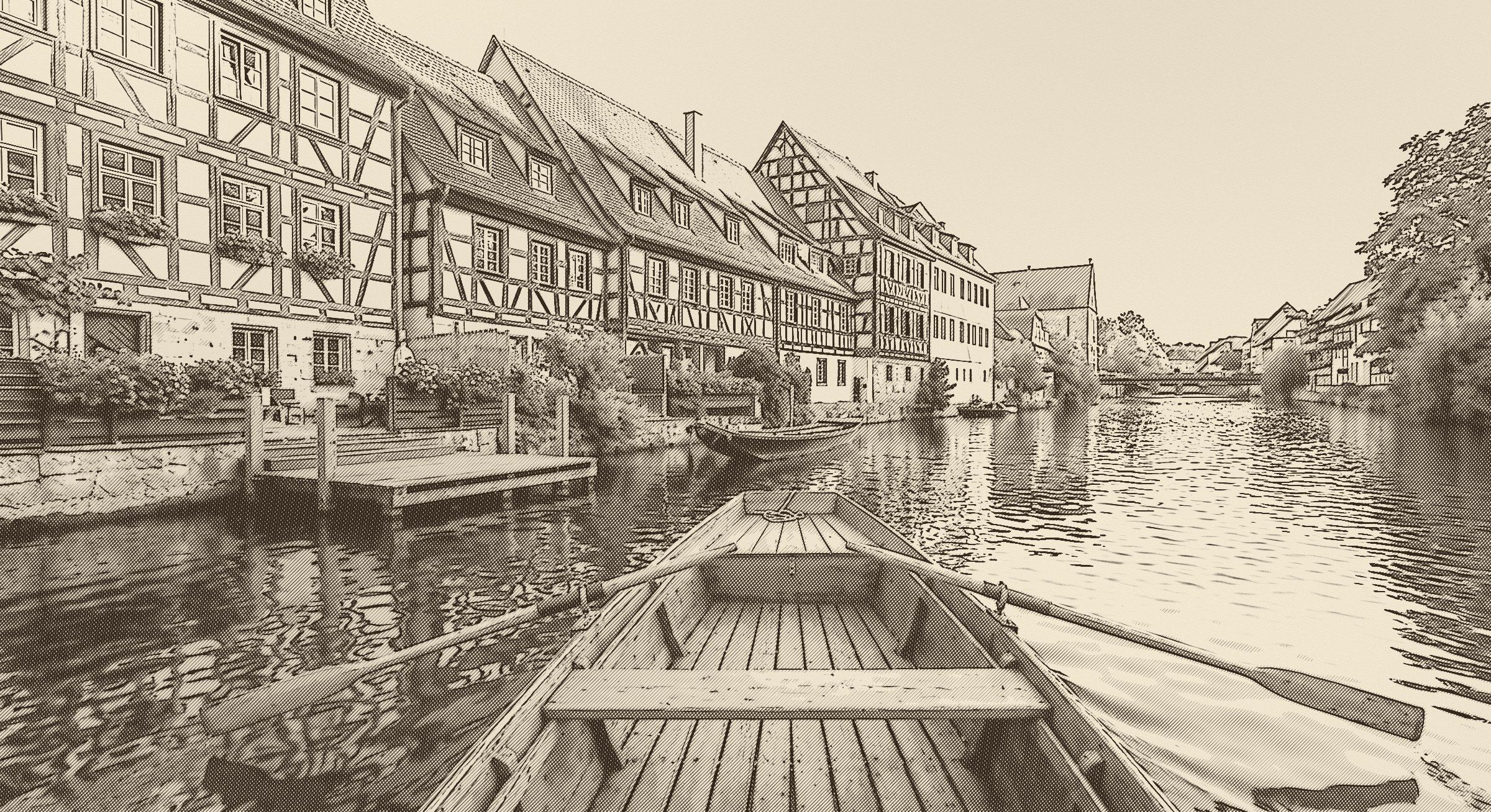Zeichnung: Fachwerk am Regnitzufer